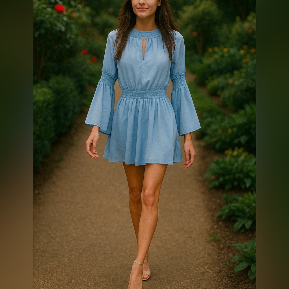 Elegant Long Sleeve Blue Dress